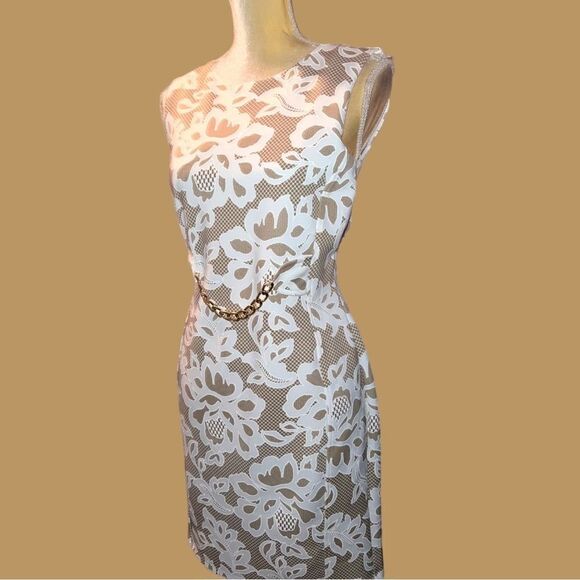 Enfocus brand beige dress with cream lace design overlay! New - Picture 8 of 12
